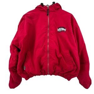 VTG Grand Canyon Railway Lightweight Full Zip Hooded Jacket Red Windbreaker‎